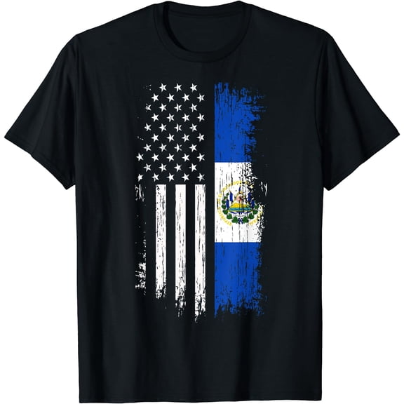 Salvadoran America Flag T-Shirt - El Salvador USA Shirt T-Shirt Black Small