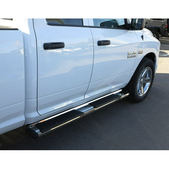 APS S-Series Silver Running Boards Compatible with 2009-2023 Ram 1500 Quad Cab Classic (w/5-Lug Wheels)