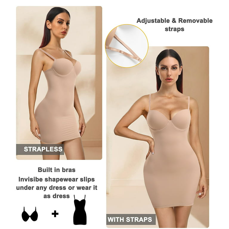 Women's Dress Full Slip Under Dress Shapewear Bodycon Slips with Built-in  Bra