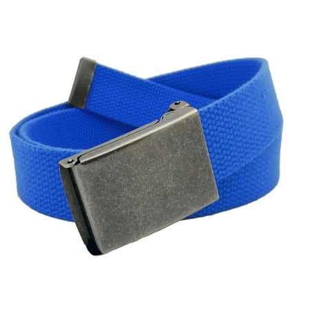 Men's Distressed Silver Flip Top Military Belt Buckle with Canvas Web Belt Small Royal