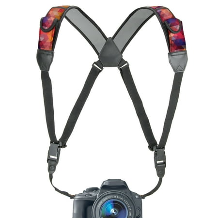 Camera Strap Chest Harness with Geometric Neoprene and Accessory Pockets by USA GEAR - Works with Canon , Nikon , Fujifilm , Sony , Panasonic and More DSLR , Point & Shoot , Mirrorless