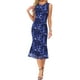 thumbnail image 1 of Vestido Floral de Malla para Mujeres, Sin Mangas, Cuello Redondo, Vestidos Midi de Cóctel para Fiesta, S Azul Oscuro, 1 of 6