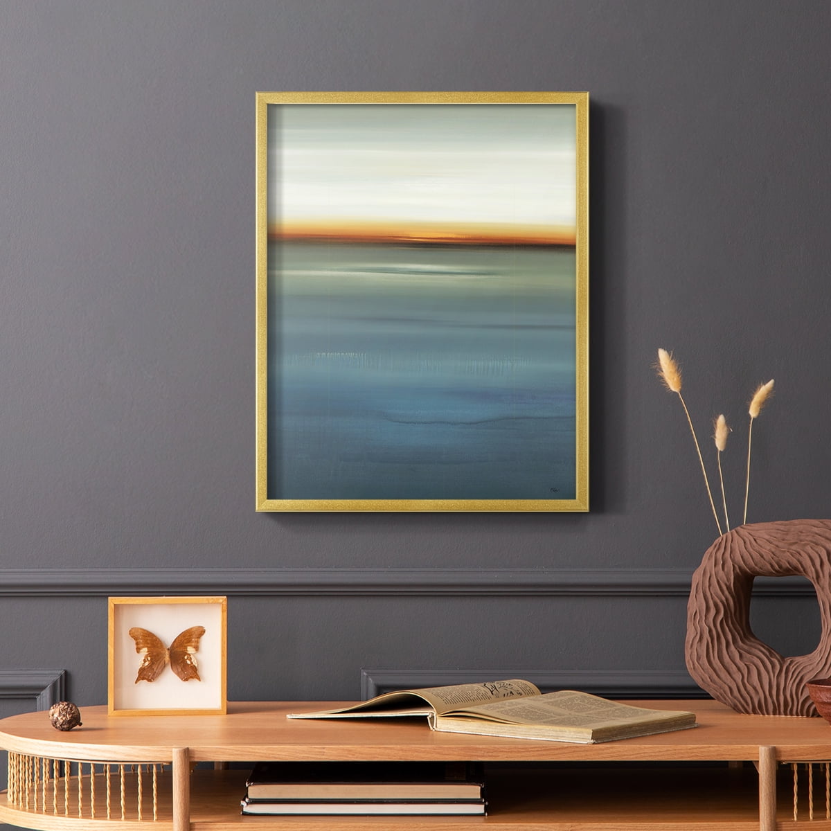 Beside the Blue I Framed Print in Gold Solid Wood Framed Print No Nail Hanging