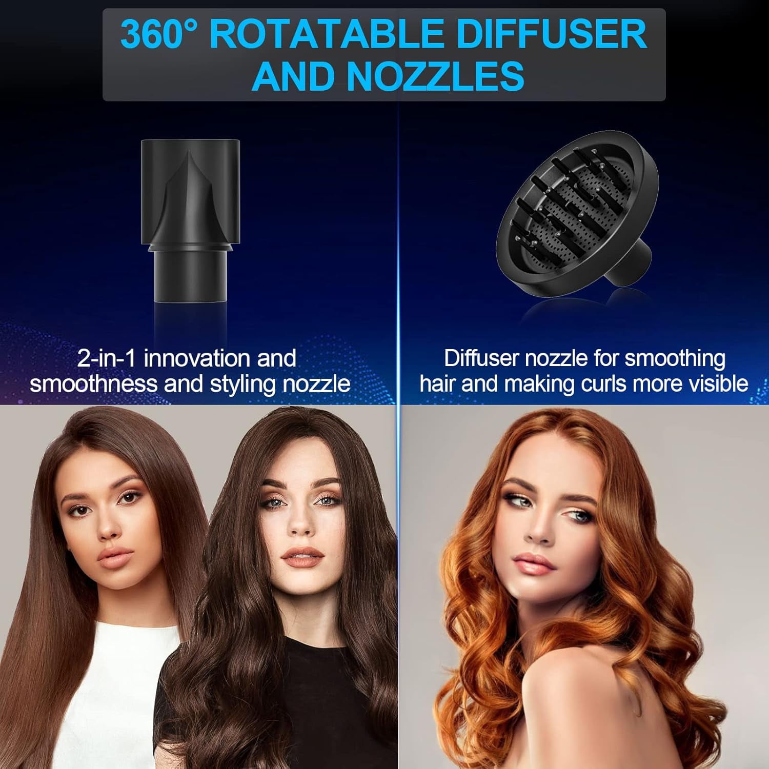 Hair Dryer, Ionic Blow Dryer with Diffuser, 1800W Hair Blow Dryer High-Speed Brushless Motor for Fast Drying, Auto-Cleaning, Constant Temperature, Hairdryer with 3 Heat & 3 Speed & Cold Settings