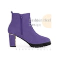 thumbnail image 3 of Unique Bargains Bottes à Talons Épais à Plateforme à Bout Rond Effet Miroir pour Femmes Violet (Taille 9), 3 of 4