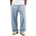 thumbnail image 2 of Dolkfu Summer Mens Pants Striped Cotton Linen Sweatpants Drawstring Loose Straight Leg Mens Trousers L, 2 of 8