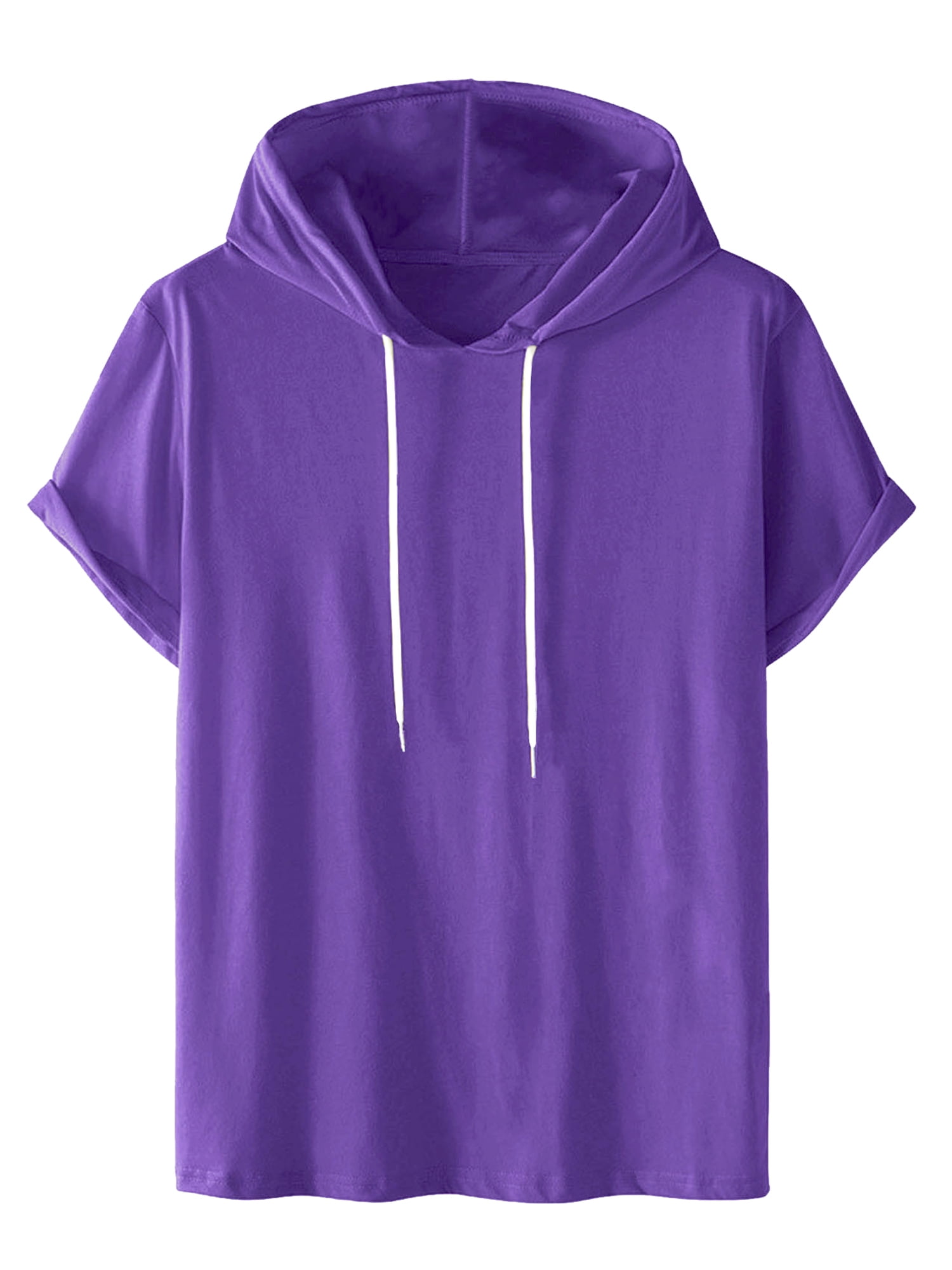 DARING DIVA Men's Casual Short Sleeve Pullover Drawstring Hooded T-Shirt XL Purple