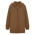 thumbnail image 3 of Hoodies for Women Zpanxa Women's Solid Color Zip up Hoodie, Long Tunic Sweatshirts Jackets, Plus Size Winter Warm Coats, Mid Length Hoodies Jackets Outwear with Pockets Coffee 5XL, 3 of 4
