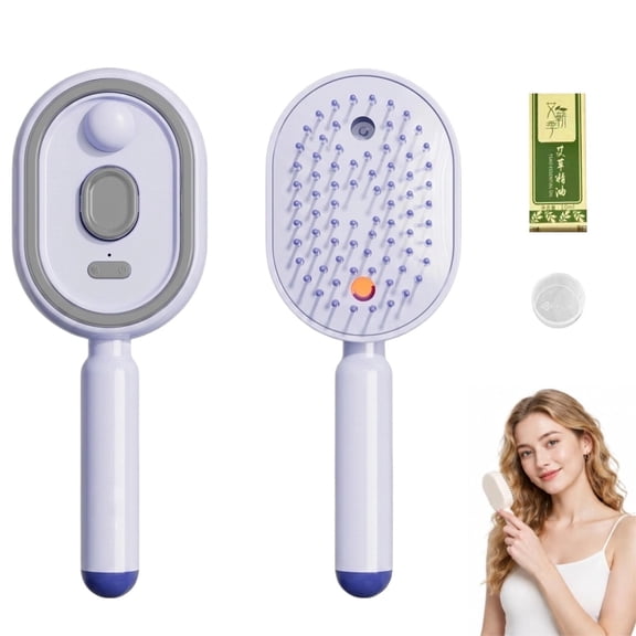 Electric Spray Air Cushion Massage Comb, 2026 Upgrade Enhanced Fog Coverage and Longer, Electric Steam Brushs for Hair, Rechargeable Steam Hair Straightener(Purple)