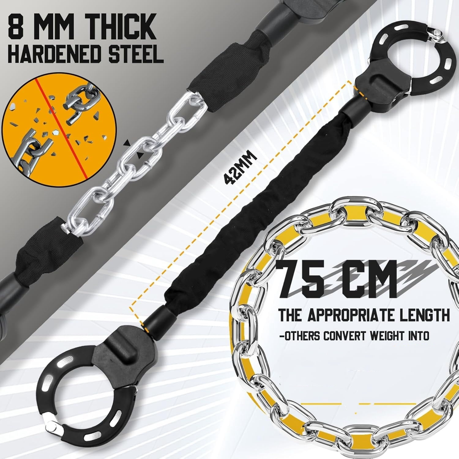 cooter Lock, 5/16" Heavy Duty Chain Lock 29.5" Anti Theft Steel Security Lock with Drawstring Bag, for Electric Scooter, Bike, Motorcycle, Fence, Gate