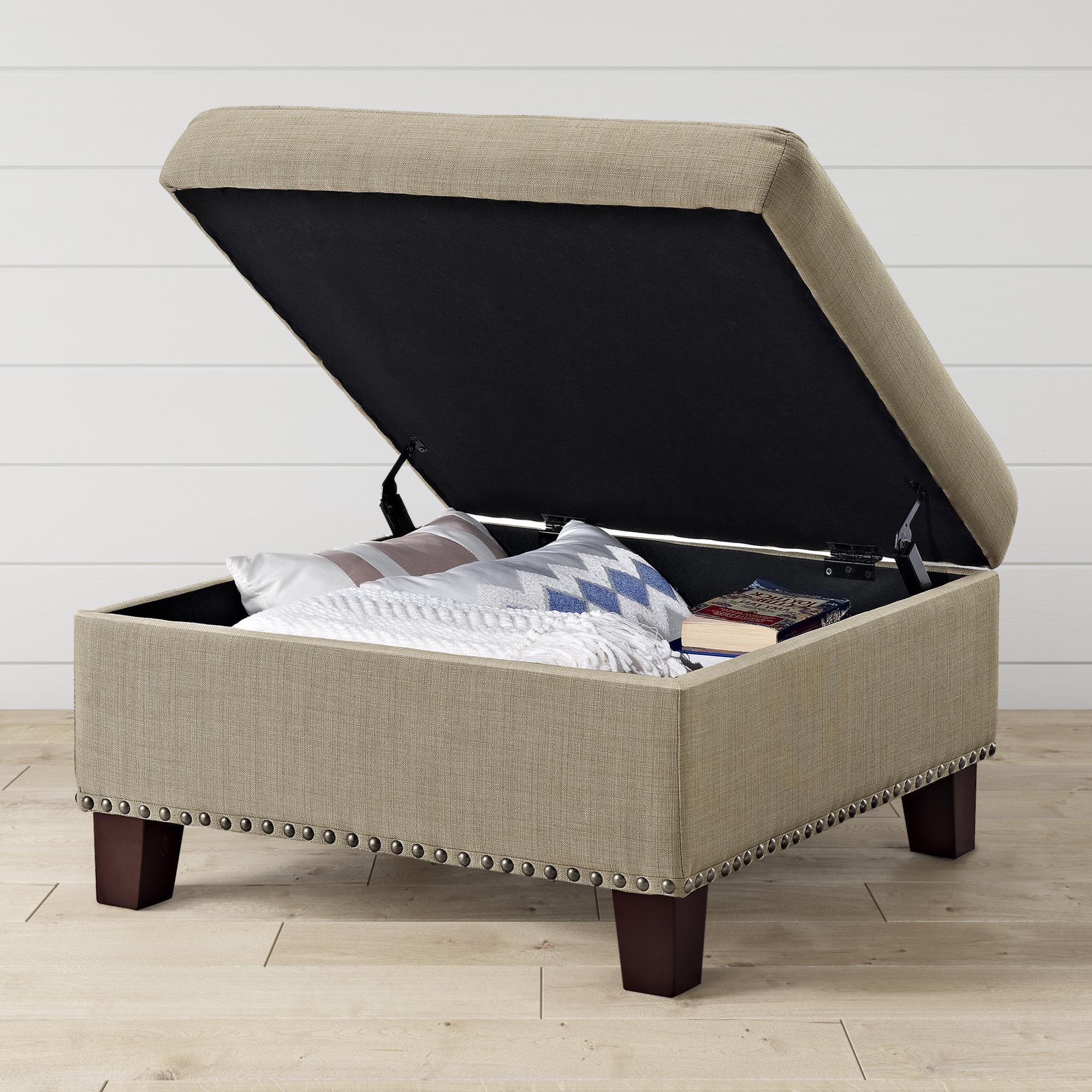 Better Homes and Gardens Grayson Linen Square Ottoman with Nailheads, Multiple Colors Walmart