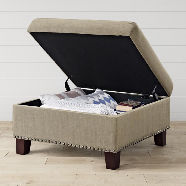 Better Homes and Gardens Grayson Linen Square Ottoman with Nailheads