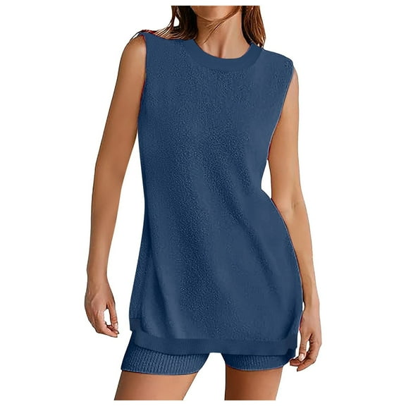 RMGVDSD Women's Summer Sleeveless Sweater Sets Casual Loose Fit Tunic Tops And Shorts 2 Piece Beach Vacation Outfits Comfy Loungewear Matching Set