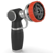 Sleek Garden Heavy Duty Garden Hose Nozzle Hand Sprayer with 9 Adjustable Spray Patterns, Red