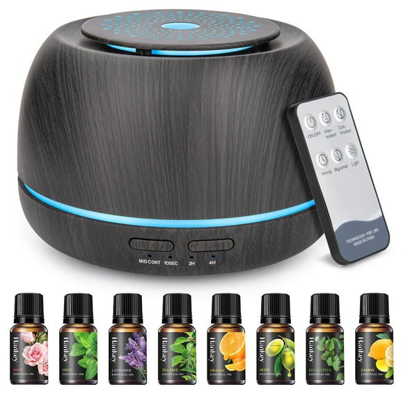 FVLOENG Essential Oils Aromatherapy Diffuser Mist Ultrasonic Humidifiers Vaporizer for Large Room Home Bedroom Baby Office Car, with 8Pcs*10ml Pure Essential Oil Gift Set,with Remote Control(Black)
