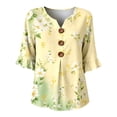 thumbnail image 4 of OOOUM Woman 3/4 Sleeve Blouse Modern Fit Print Ruffle V Neck Basic Tops Stylish Comfortable Outfits Tees Light Yellow, 4 of 4