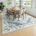thumbnail image 3 of Washable Area Rug for Living Room, NovDeco 9'x12' Non-Slip Vintage Boho Light Blue Indoor Rug, Low Pile Stain Resistant Carpet for Bedroom, Kitchen, 3 of 11