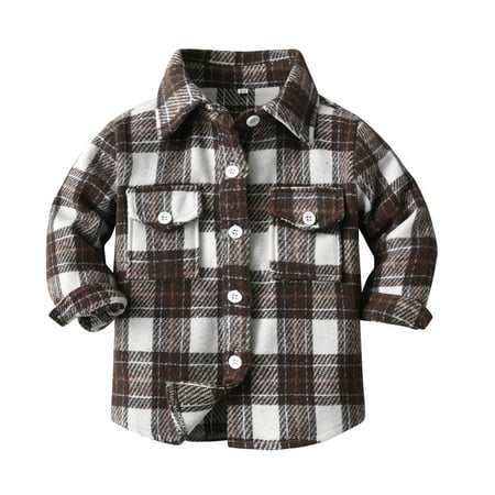 Kids Boys Girls Flannel Plaid Jacket Button Down Long Sleeve Lapel Shirt Shacket Coat Casual Outwear Fall Tops Outfit Outwear for Birthday Gifts Size 5-6