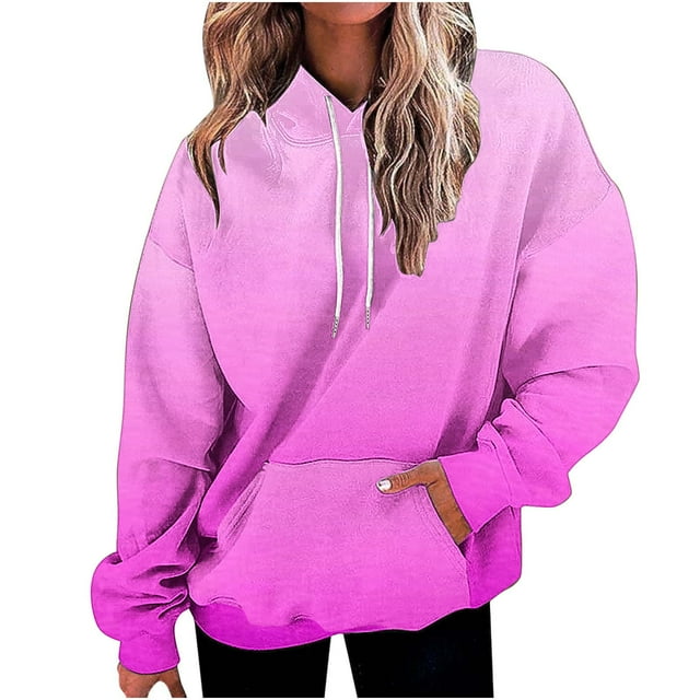 MeetoTime Women's Hooded Sweatshirt with Pockets Fall Gradient Long Sleeve Oversized Sweatshirts Hoodies