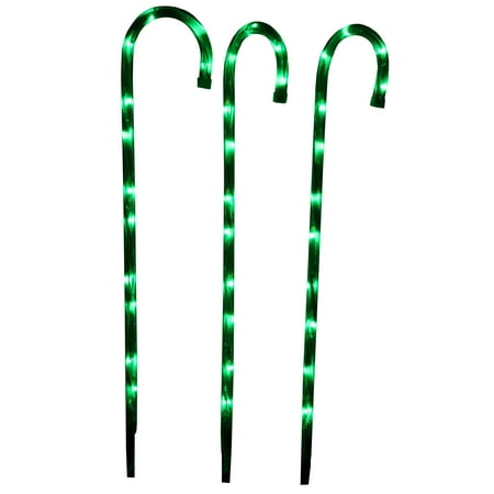 Holiday Time Green Lighted Staked Candy Canes 28 Inch 3 Pack Holiday Time Green Lighted Staked Candy Canes 28 Inch 3 Pack