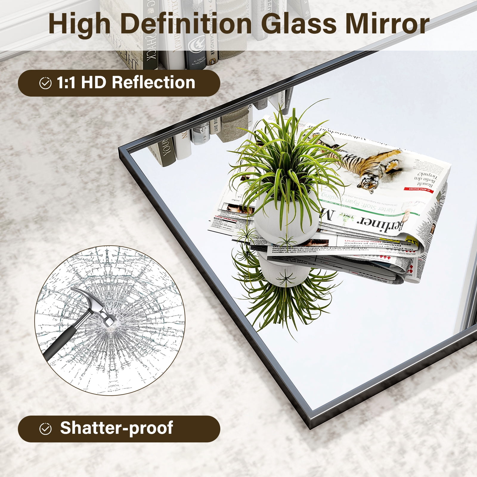 Gleamira 24"x36" Rectangular Bathroom Mirror Wall Mounted Mirror with Metal Frame, Black