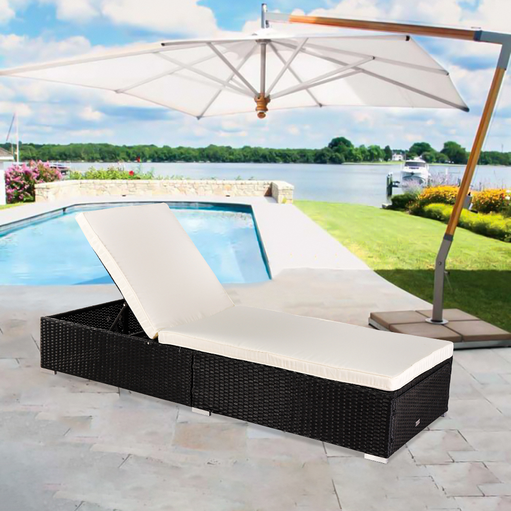 Outdoor Patio Furniture Set Chaise Lounge, Patio Cushioned Reclining Rattan Lounge Chair Chaise Couch with Removable Cushion, 5-Position Adjustable Back, Lounger Chair for Poolside Garden,1PC, Q17569 - image 3 of 10