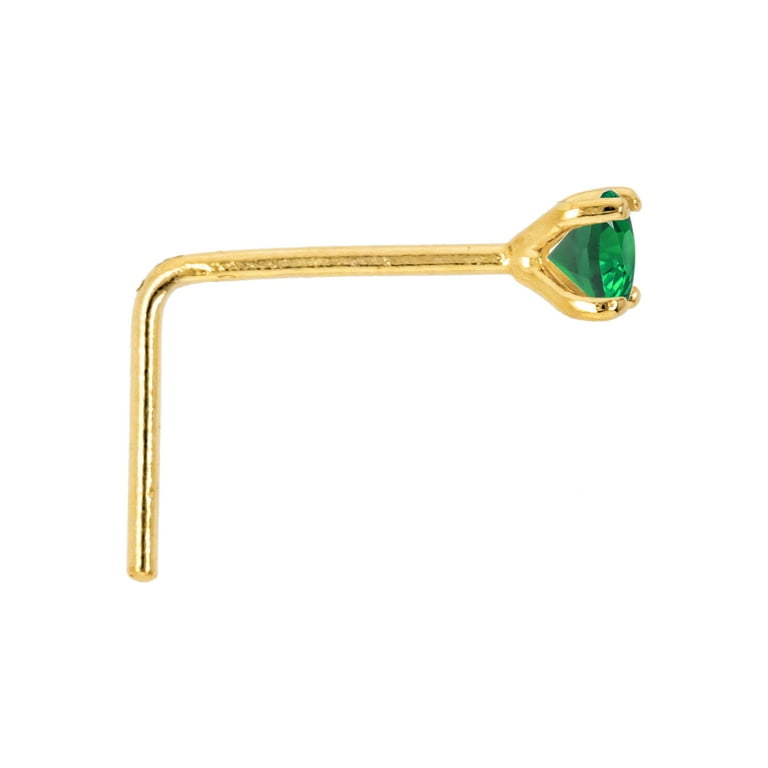 22G Solid 14K Yellow Gold or White Gold L-Shape Nose Stud with