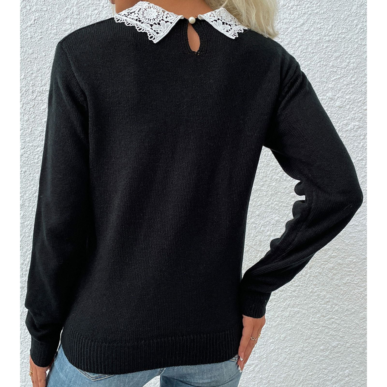 Black sweater with white collar best sale