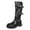 Black, variant on Leozcaa Women's Knee High Riding Boots Buckle Square Toe Chunky Heel Side Zipper Wide Calf Biker Boots
