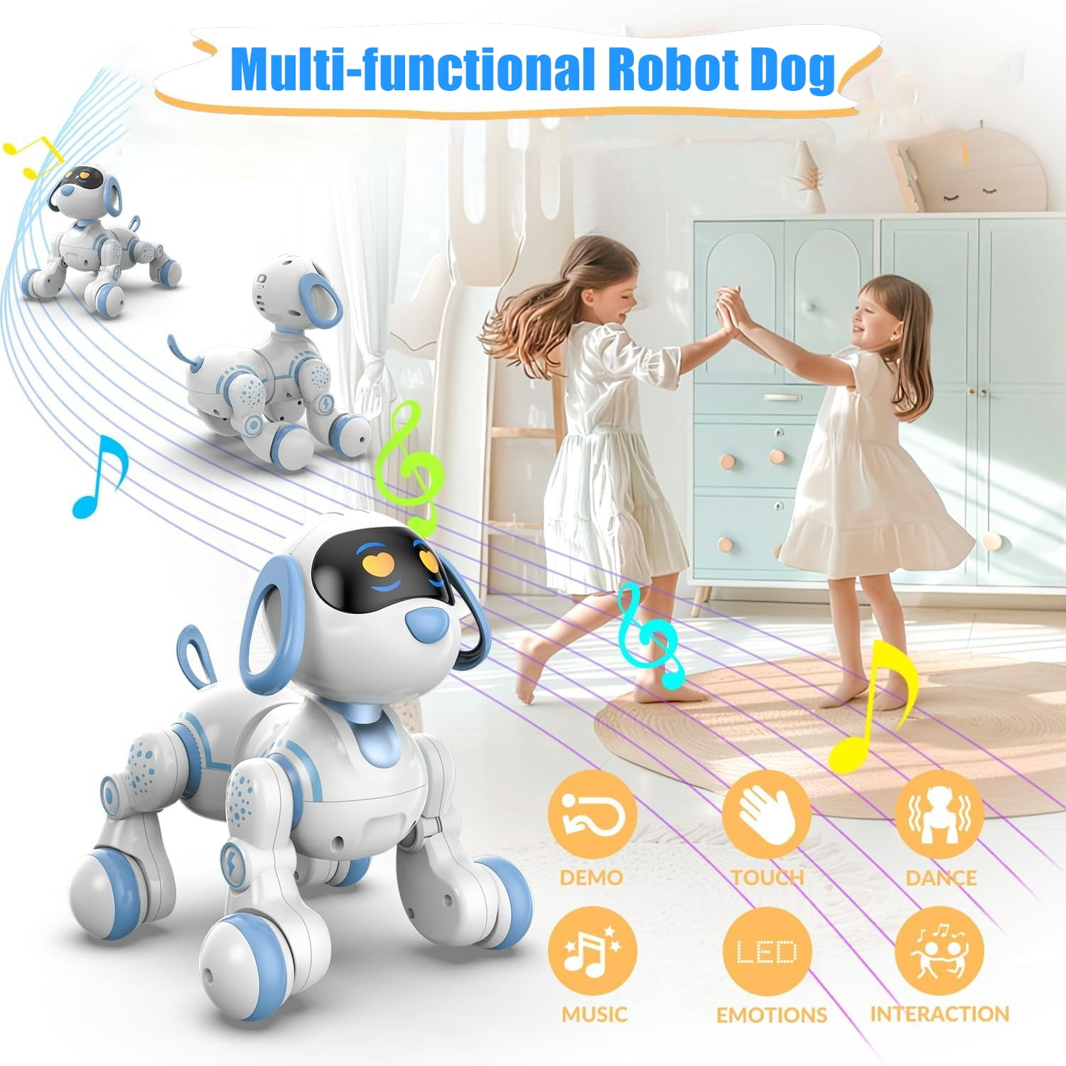 KIVDIT Robot Dog for Kids,Programmable Remote Control Robot Dog,Singing Dancing RC Robot Toys with Interactive Touch,LED Eyes,Volume Control