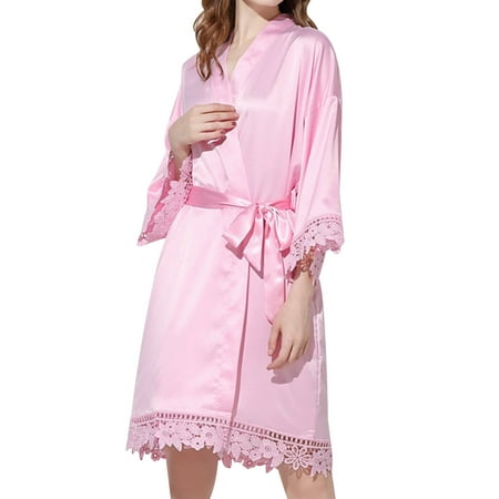 

Ladies Solid Color Color Ding Lace Robe Morning Gown Bride Of Honor Nightgown Silk Shorts Pajamas for Women Long Nightgowns for Women