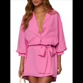 thumbnail image 1 of Vestido Camisero Mini con Cuello en V, Botones, Plisado, Mangas 3/4 y Cinturón para Mujer. Rosa Roja XXL, 1 of 10
