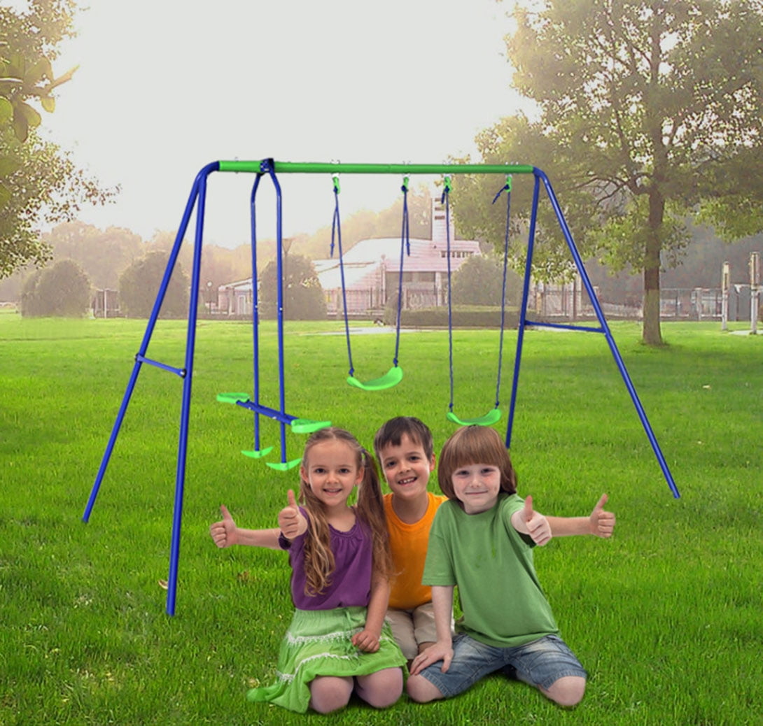 3 in 1 Kids Outdoor Game Play Set Double Swing 1 Seat Seesaw Child Birthday Gift 