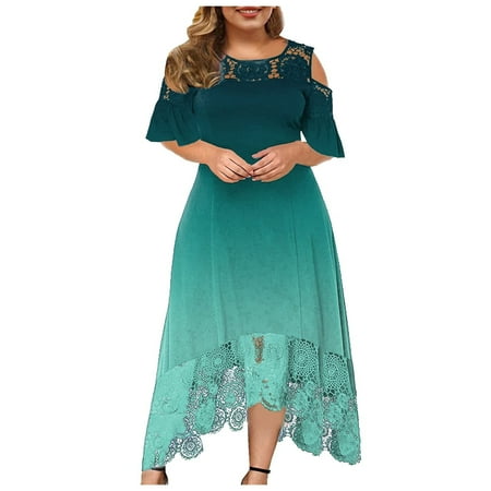 

Babysbule Women s Dress Clearance Women s Fashion Casual Printing Plus Size Round-Neck Sexy Lace Short Sleeve Loose Pullover Dress