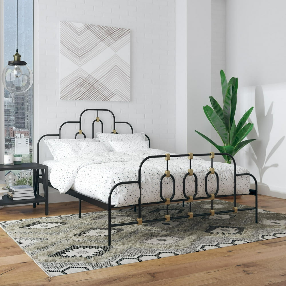 Novogratz Boutique Olivia Metal Bed, Queen Size Frame, Black and Gold