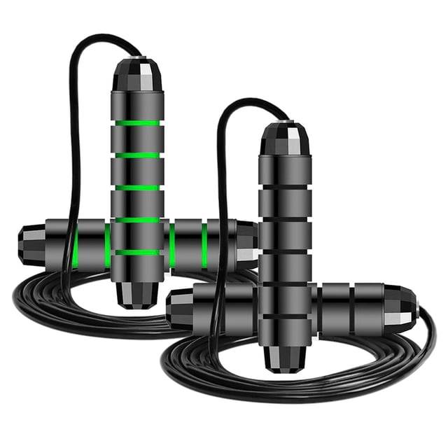 Tignapoo Adjustable Jump Rope Set (Black & Green Striped) - Perfect for Fitness and Training, Comfortable Grip with Anti-Dust Bearings for Smooth Skipping, Ideal for Workouts and Fun Activities