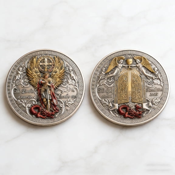 Hxlamzoo Biblical Commemorative Coin with Spiritual Protection and Eternal Light Design, Religious Metal Gift for Home Decor and Collectors