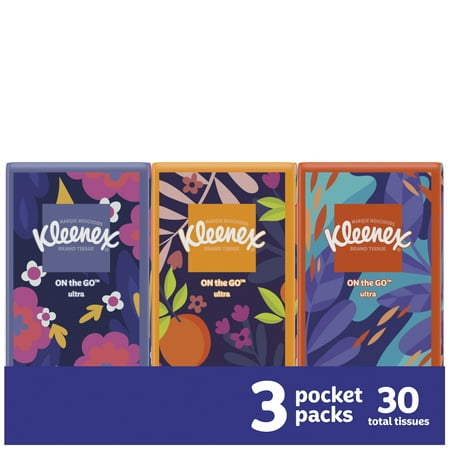 Kleenex On-The-Go Facial Tissues, 3 On-The-Go Packs, 10 Tissues per Box, 3-Ply