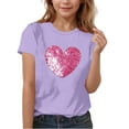 thumbnail image 2 of ATOGUTA Girls Short Sleeve T-Shirts Love Heart Valentine Graphic T-Shirt Valentines Day Outfit Tee Top Size 3T-15, Purple, 2 of 6