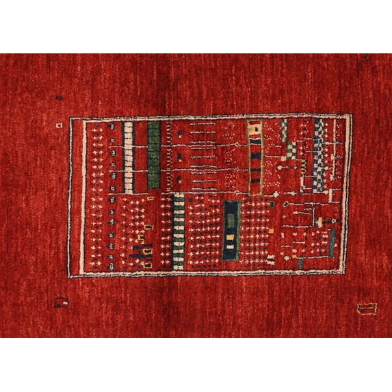 Ahgly Company Indoor Rectangle Contemporary Red Abstract Area Rugs, Swatch Sample