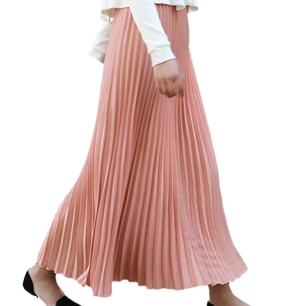 Solacol Pleated Midi Skirts For Women Elastic Waist Skirts For