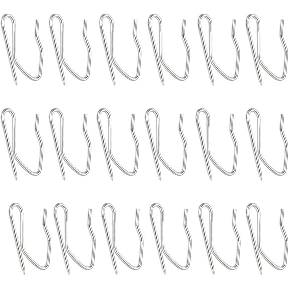 18pcs Metal Curtain Hooks, 1.2 Inch Drapery Pin and Hook for Pleated Drapes, Stainless Steel Door/Window/Shower Curtain, Silver