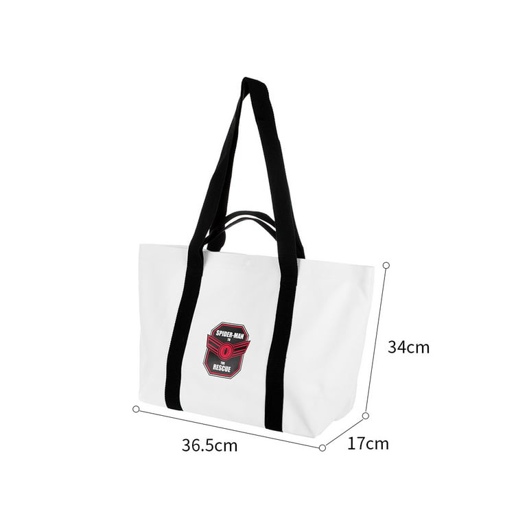 MINISO Marvel Shoulder Bag Cotton Canvas Tote Bag with Large Capacity,White  & Black