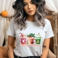 thumbnail image 2 of Merry Christmas T-Shirt | Holiday Coffee Cups & Gingerbread Graphic Tee, Light Pink, Size 3XL, 2 of 6