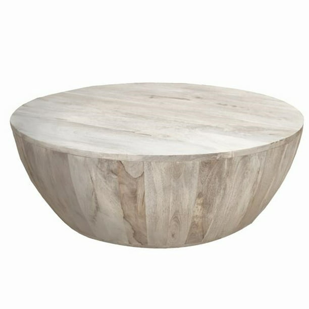 Distressed Mango Wood Coffee Table In, Round Drum End Table With Storage