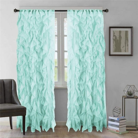 Decorative Sheer Voile Vertical Ruffle Window Curtain Panel (50" X 95", Sea)