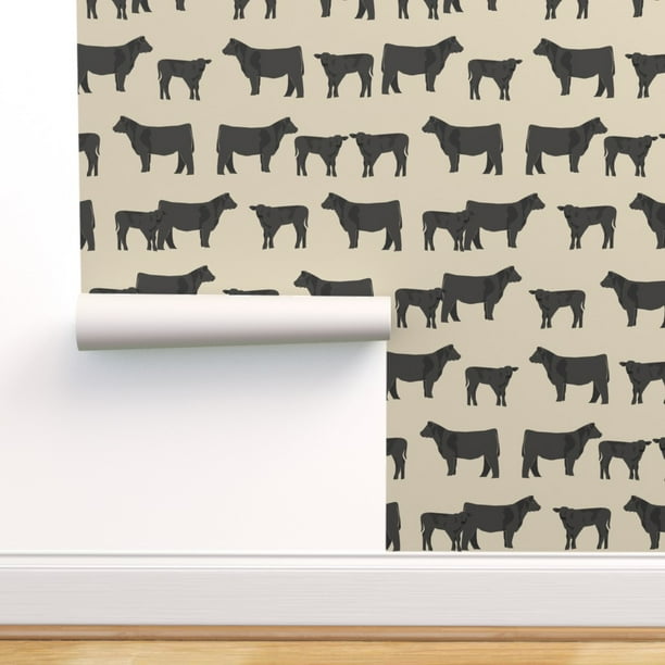 Peel & Stick Wallpaper 9ft x 2ft - Black Cattle Cow Calf Cows Farm