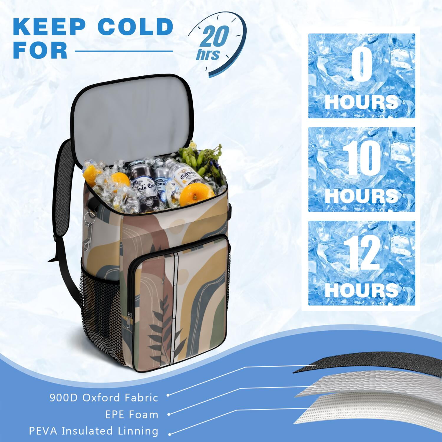 Travel Cooler Bag - Boho Bohemian Art Camping Beer Cooler Backpack with Bottle Opener- Waterproof Insulated Picnic Backpacks - Cooler Bag for Beach