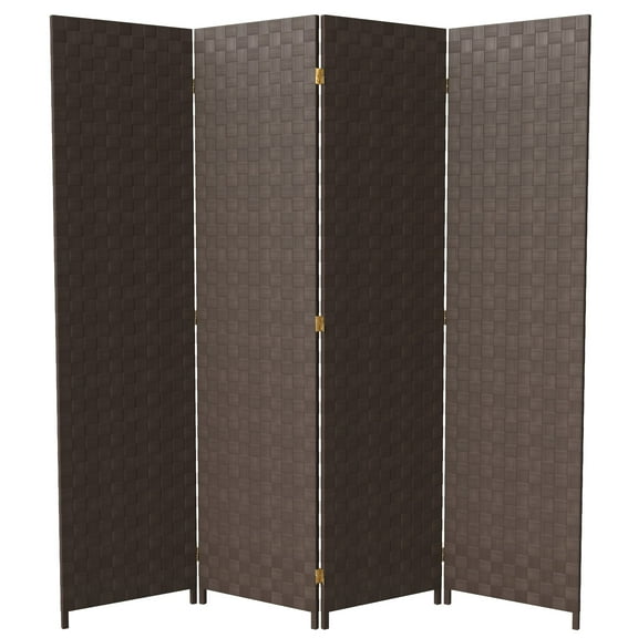 Red Lantern 6 ft. Tall Woven Fiber Outdoor All Weather Room Divider - 4 Panel - Dark Brown