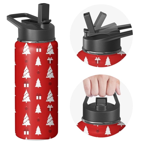 Christmas 18 oz Insulated Stainless Steel Water Bottle with Straw & Cleaning Brush , Leakproof, BPA-Free, 304 Stainless Steel, Wide Mouth, Travel Mug for Car, Gym, Office